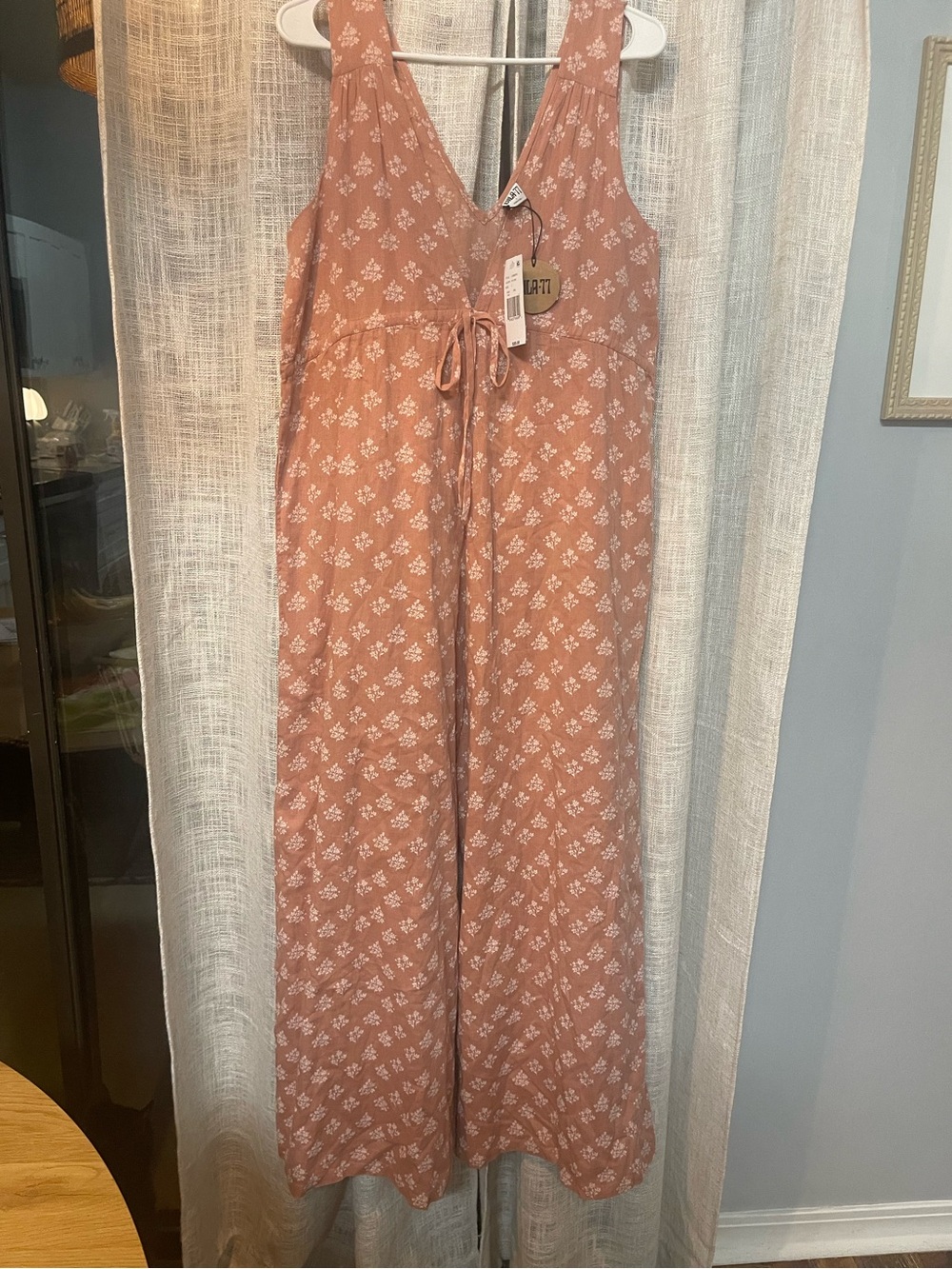 Bila Dusty Rust Floral Tie-Waist Sleeveless Jumpsuit